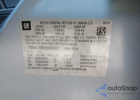 2014 Chevrolet Equinox Ls z USA, uszkodzony, nr VIN 2GNALAEK9E6369991